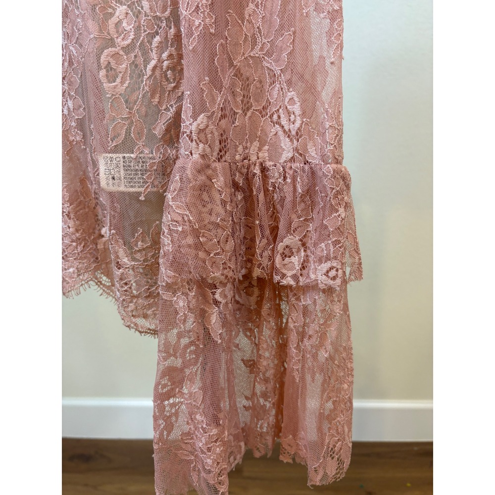 Sheer Lace Top Women L Pink Boho Whimsy Romantic Bell Sleeve Coquette Fairy - Picture 4 of 6